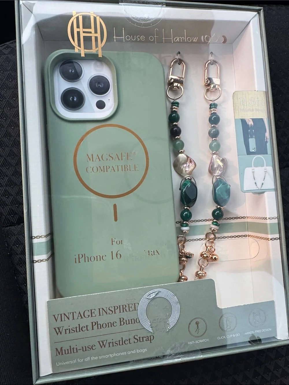 House of Harlow 1960 Mint Green iPhone 16 Pro Max Case with Beaded Wristlet